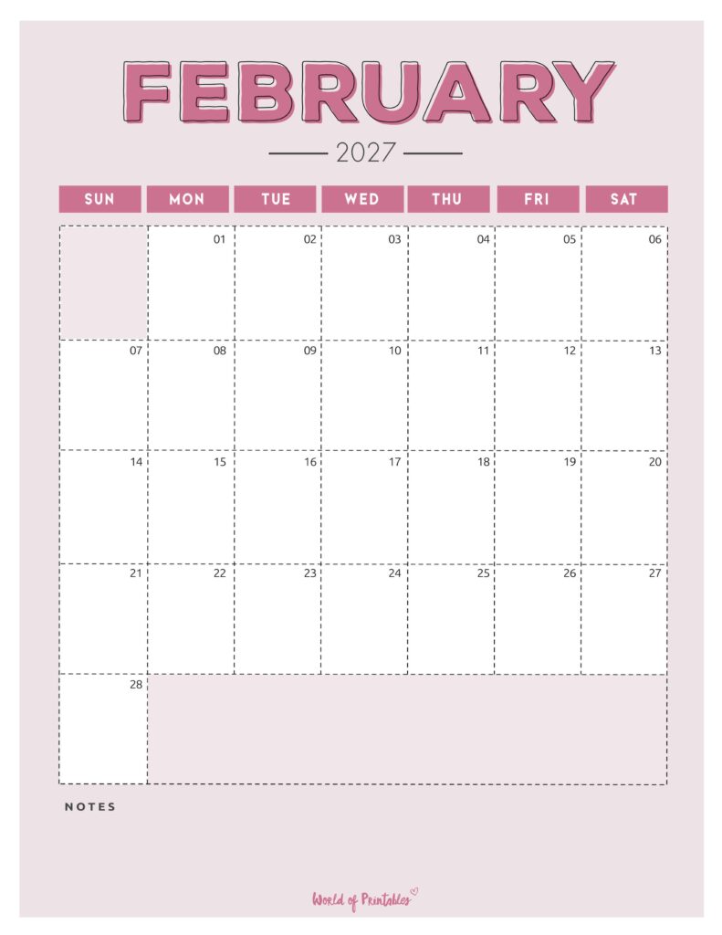 Printable February 2027 Calendar Design 213