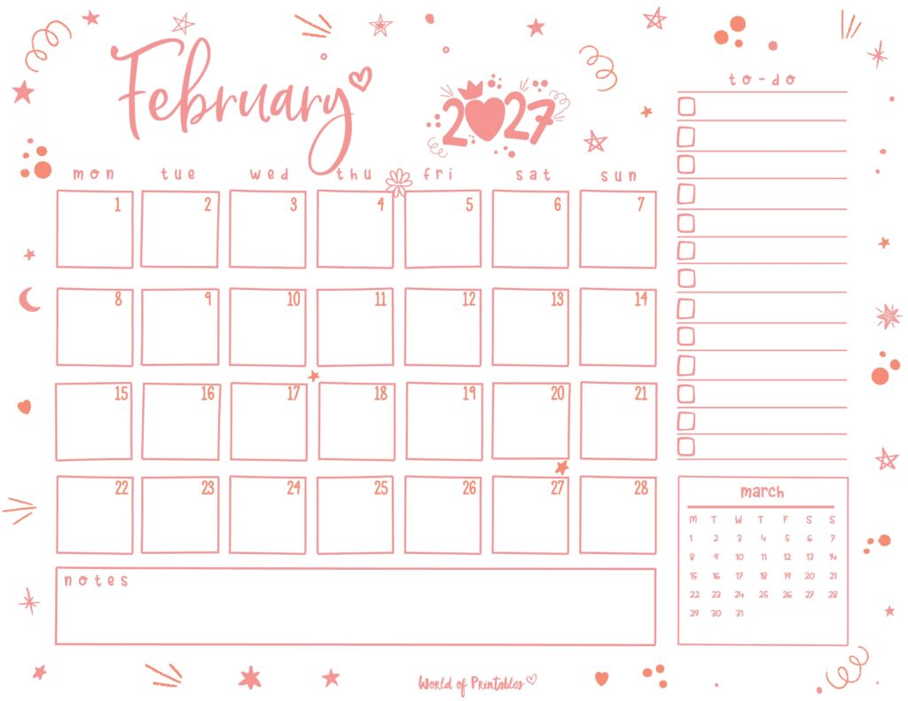 Printable February 2027 Calendar Design 221