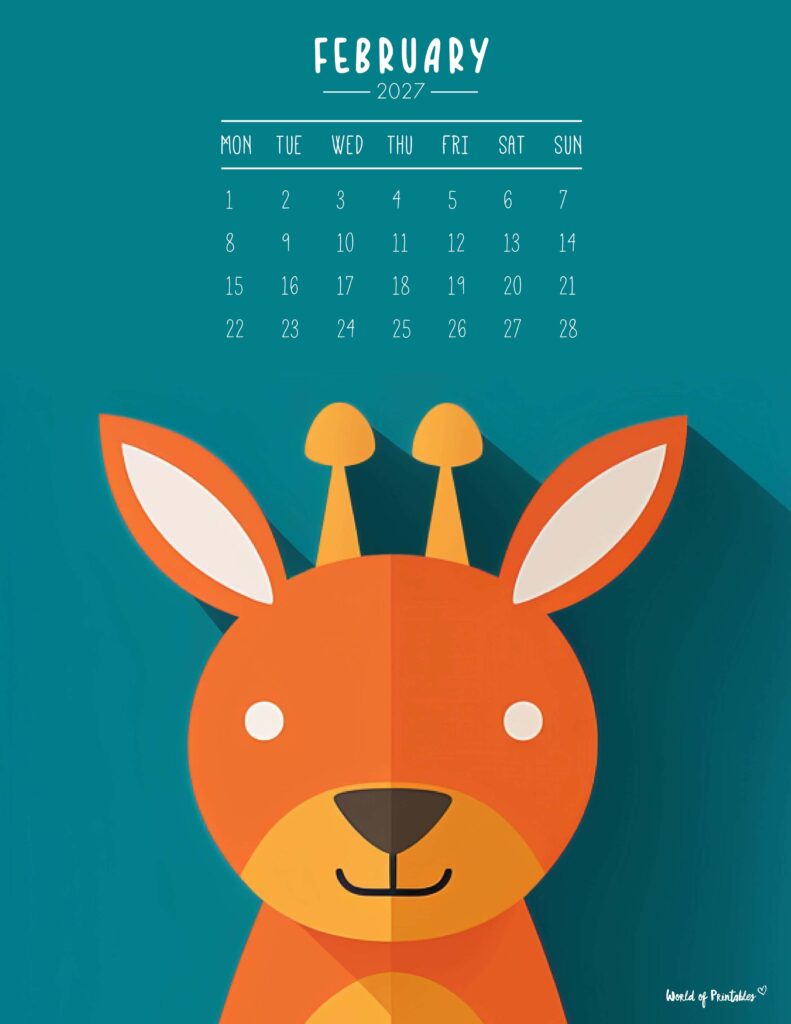 Printable February 2027 Calendar Design 251 - Monday