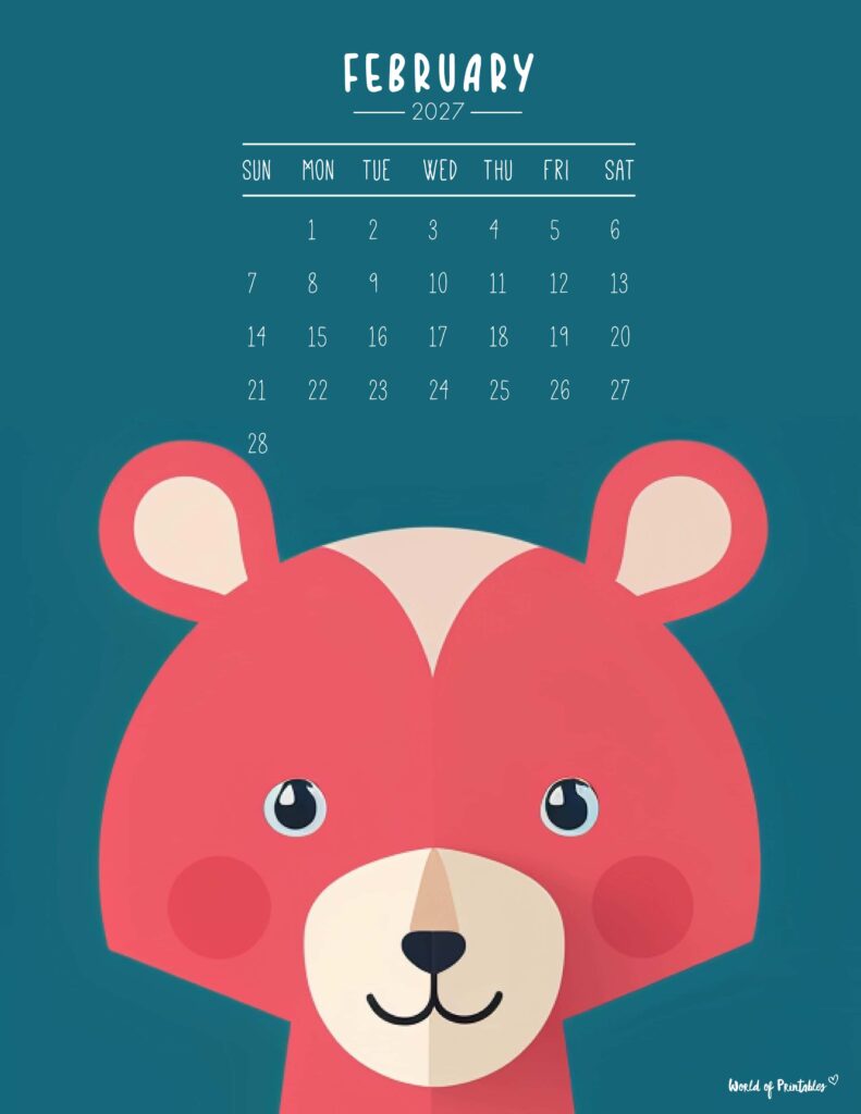 Printable February 2027 Calendar Design 251 - Sunday