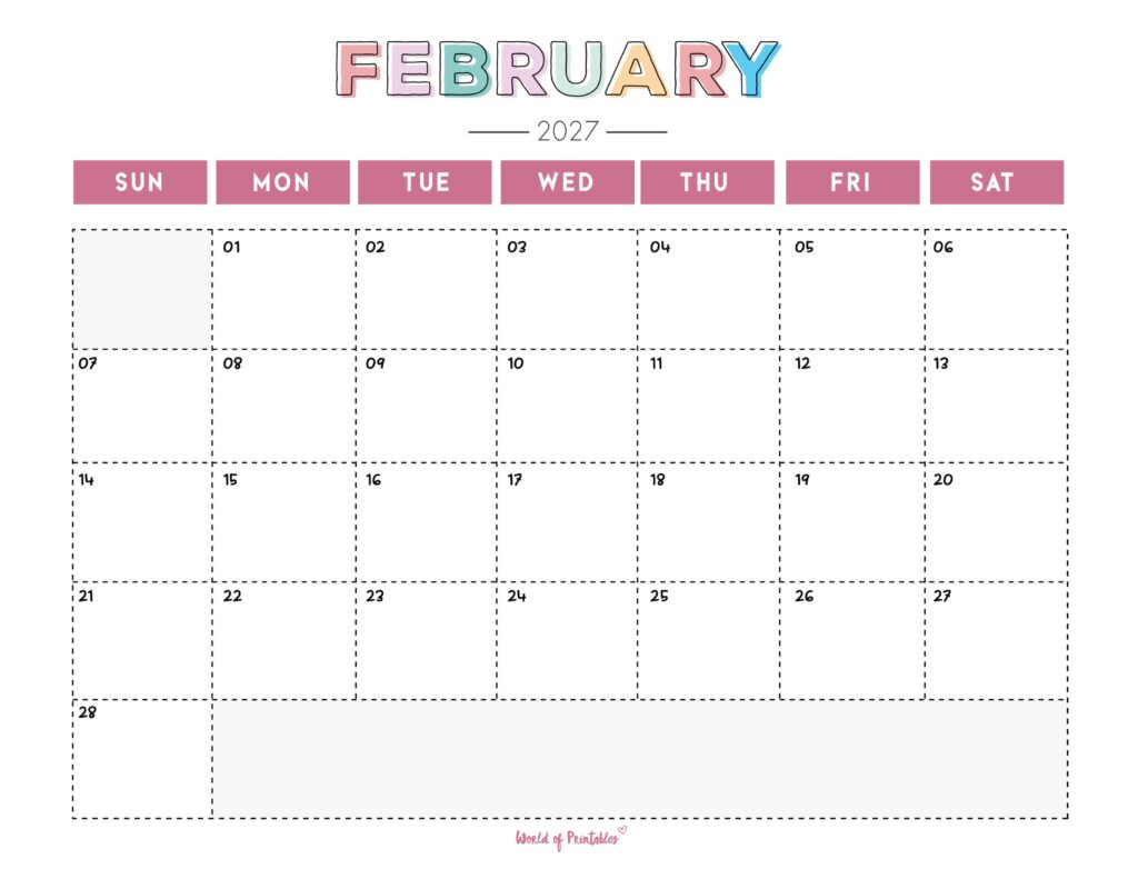 Printable February 2027 Calendar Design 252