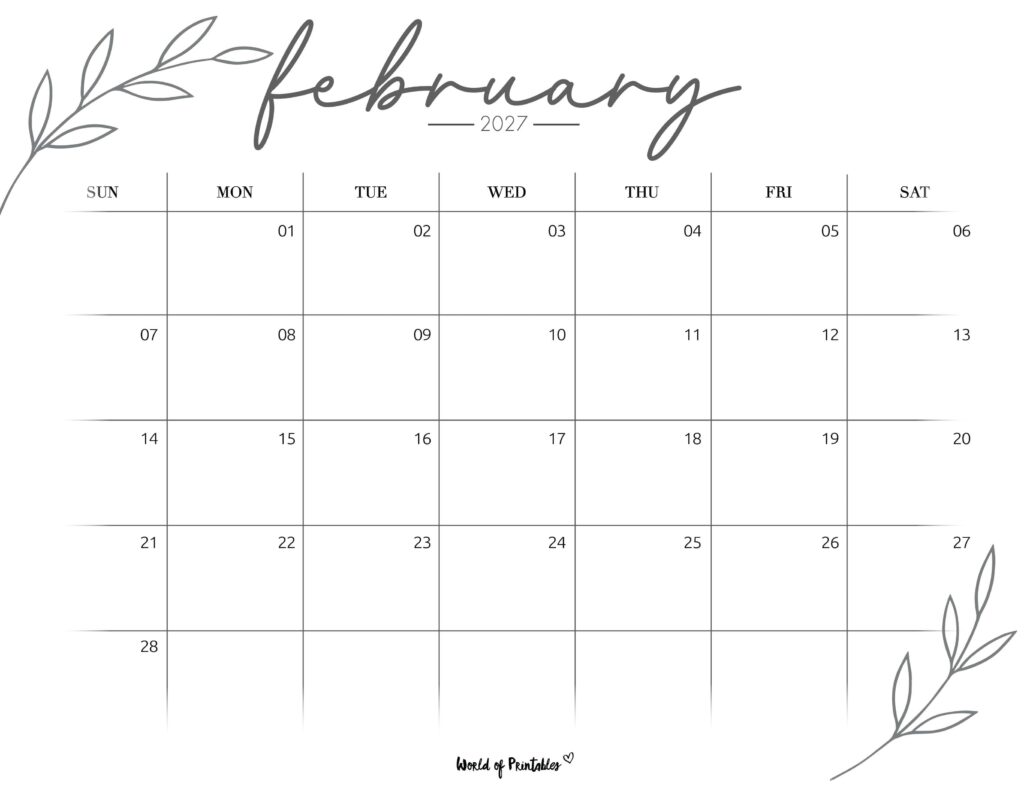 Printable February 2027 Calendar Design 255
