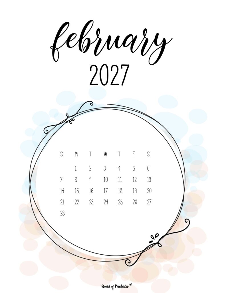 Printable February 2027 Calendar Design 27 alt
