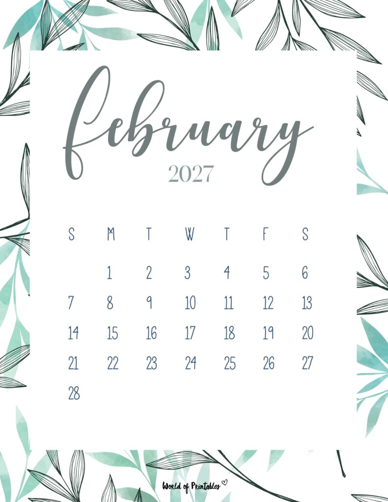 Printable February 2027 Calendar Design 3
