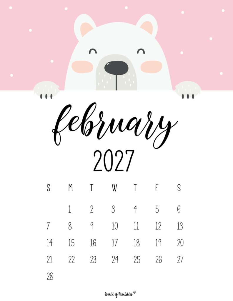 Printable February 2027 Calendar Design 30