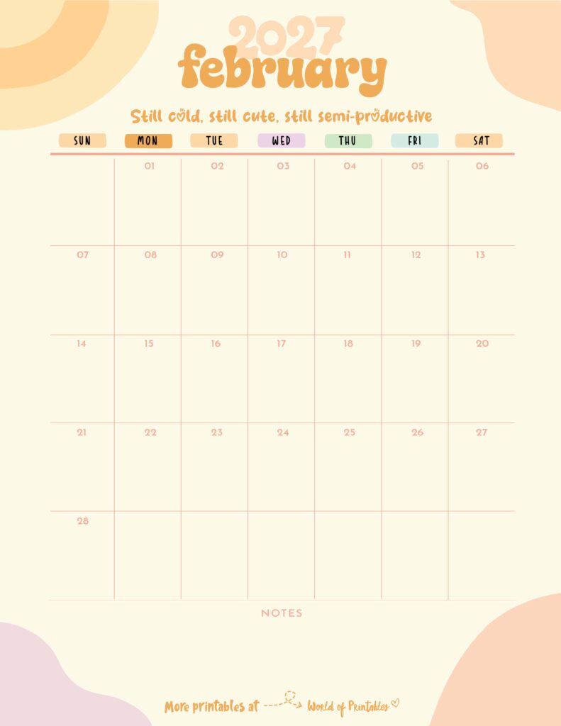 Printable February 2027 Calendar Design 300