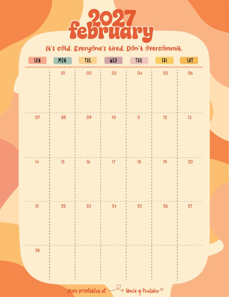 Printable February 2027 Calendar Design 303