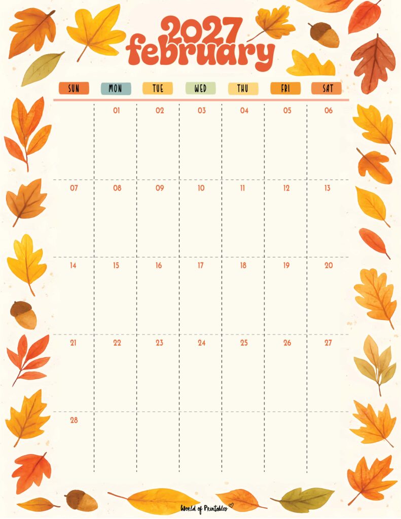 Printable February 2027 Calendar Design 304