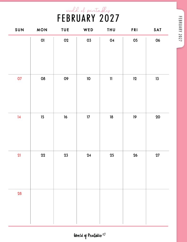 Printable February 2027 Calendar Design 308