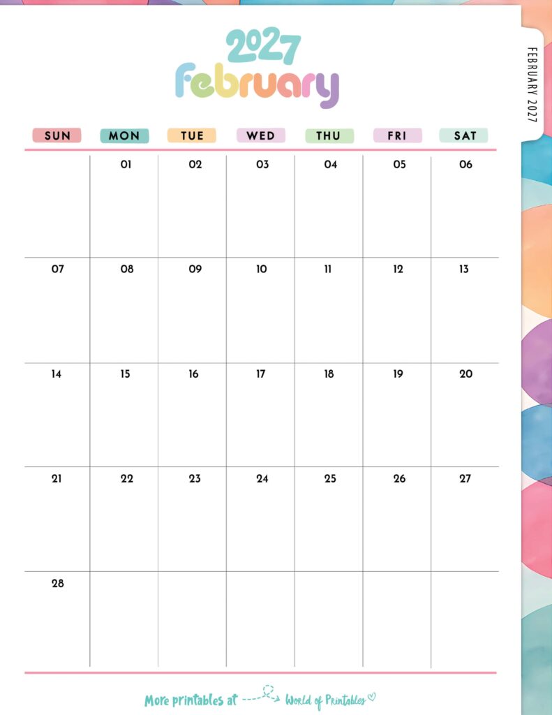 Printable February 2027 Calendar Design 309
