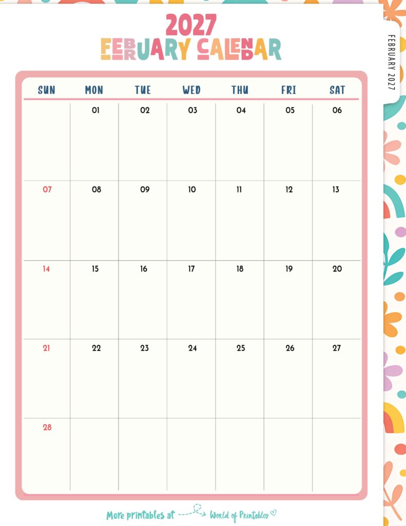 Printable February 2027 Calendar Design 310