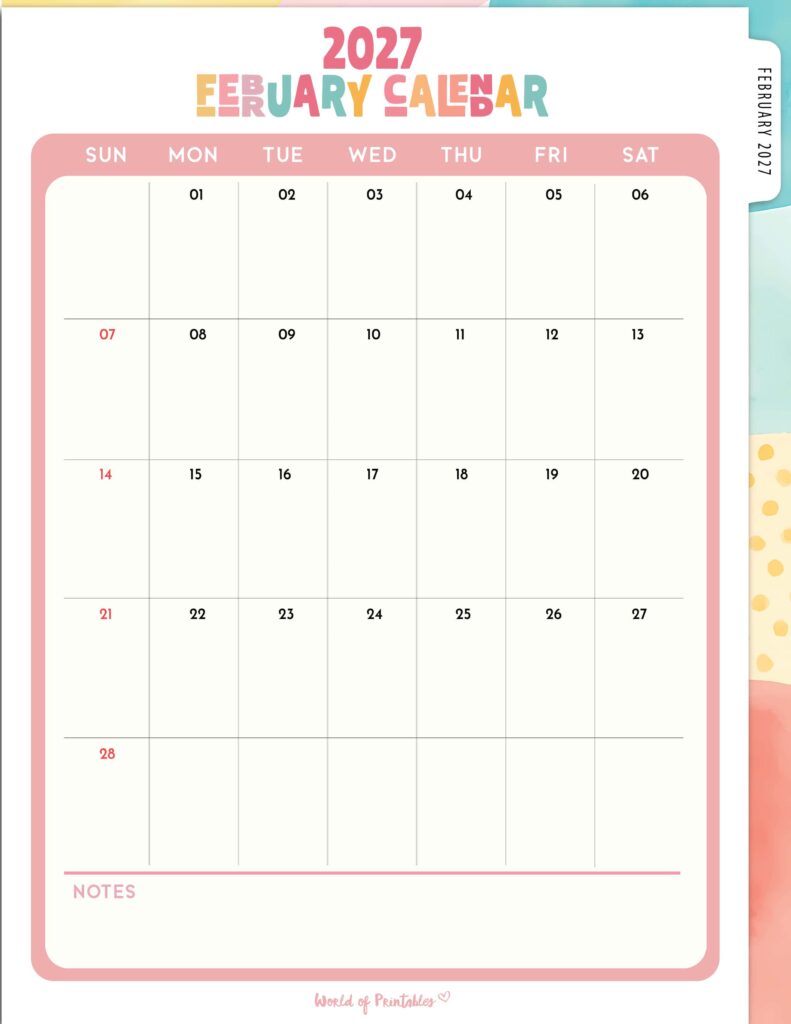 Printable February 2027 Calendar Design 311