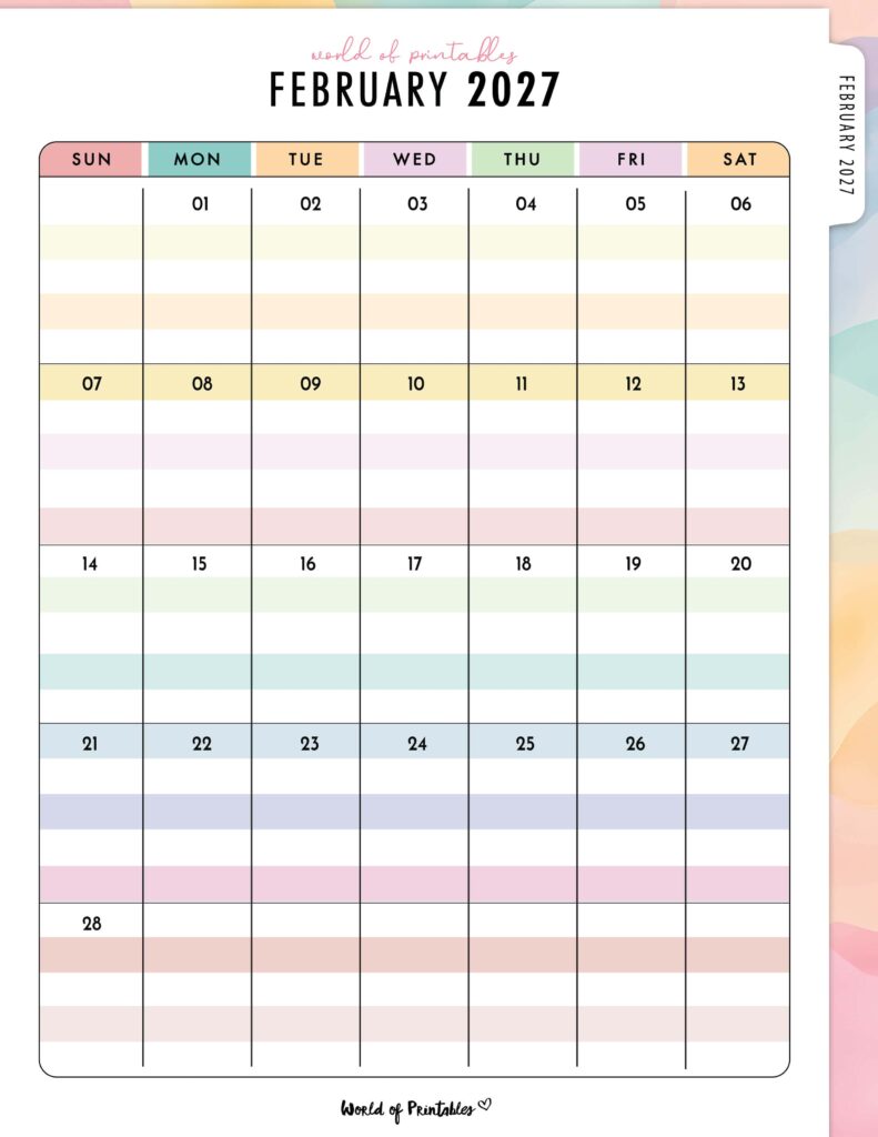 Printable February 2027 Calendar Design 314