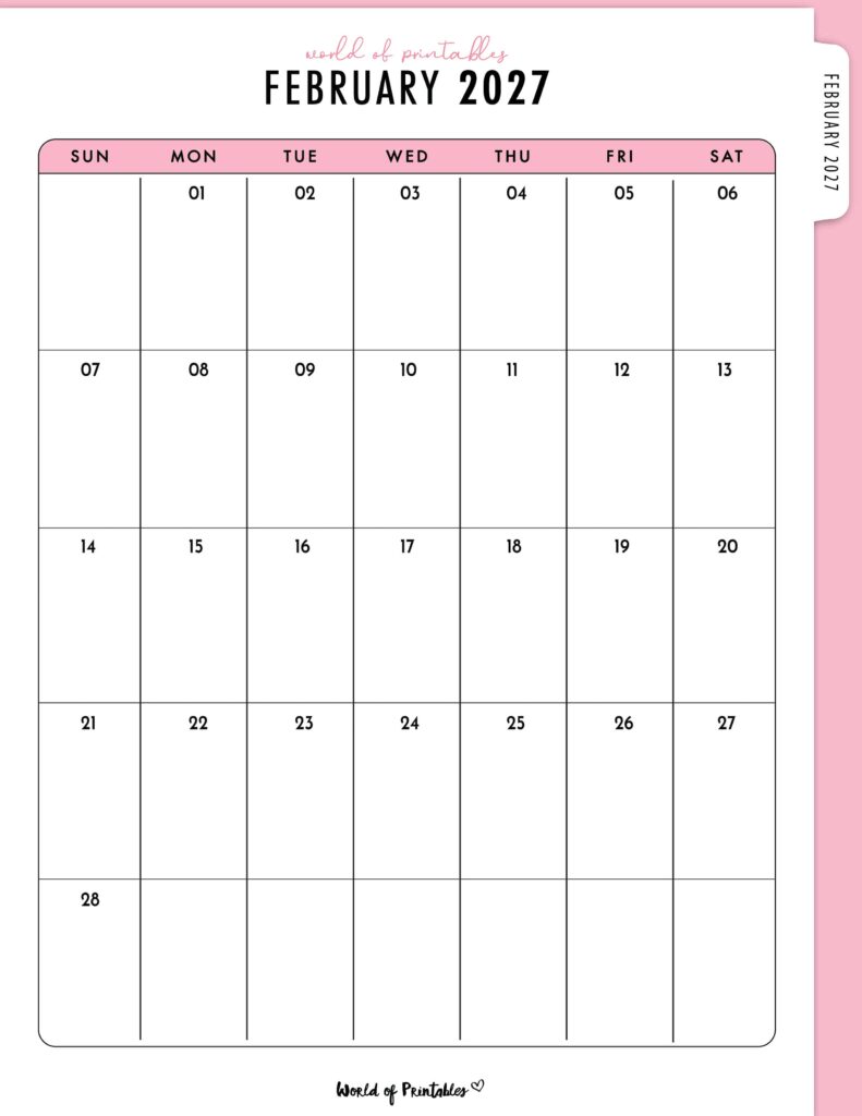 Printable February 2027 Calendar Design 316