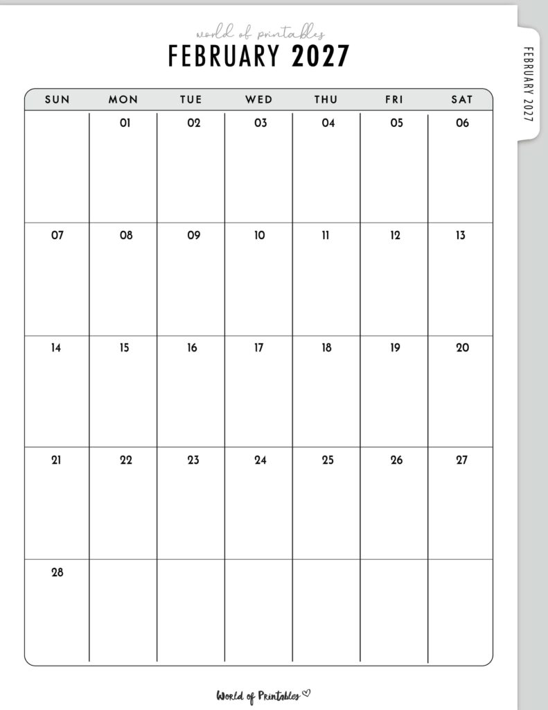 Printable February 2027 Calendar Design 317