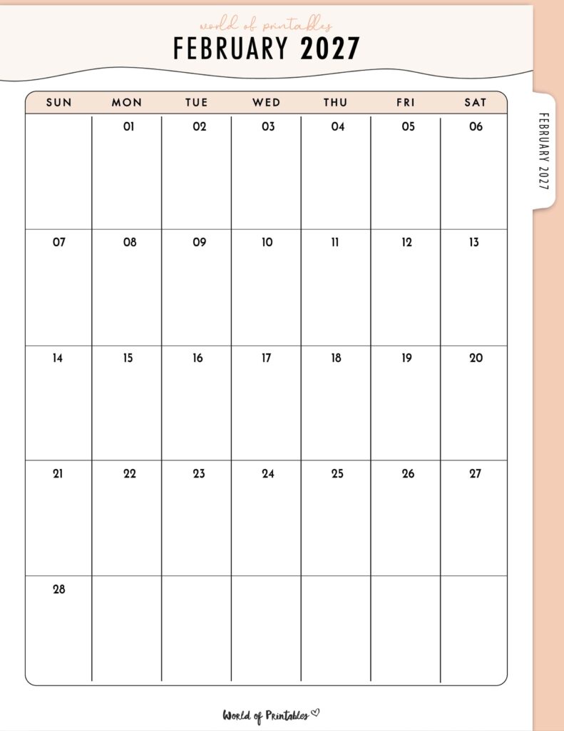 Printable February 2027 Calendar Design 318