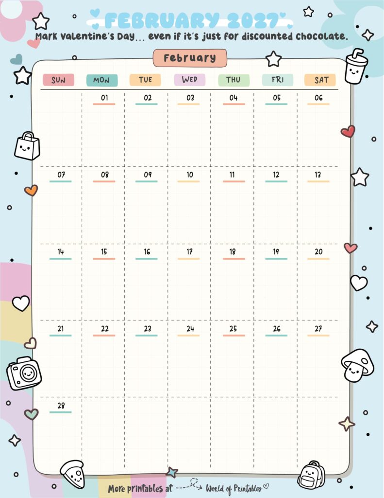 Printable February 2027 Calendar Design 320