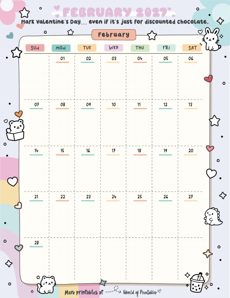 Printable February 2027 Calendar Design 321