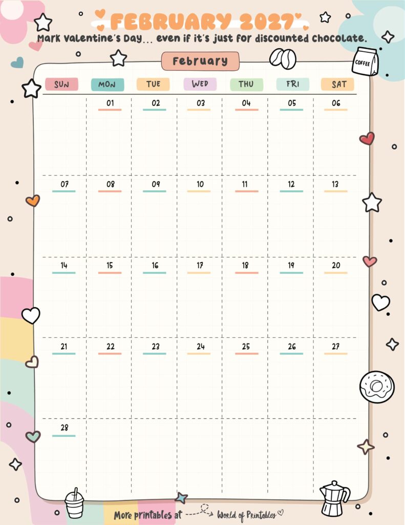 Printable February 2027 Calendar Design 323