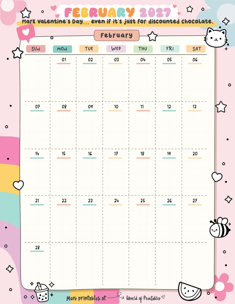 Printable February 2027 Calendar Design 324