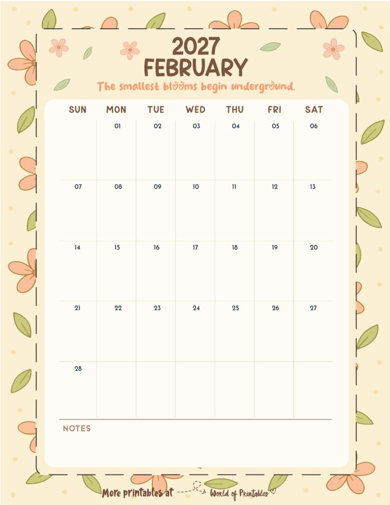 Printable February 2027 Calendar Design 327