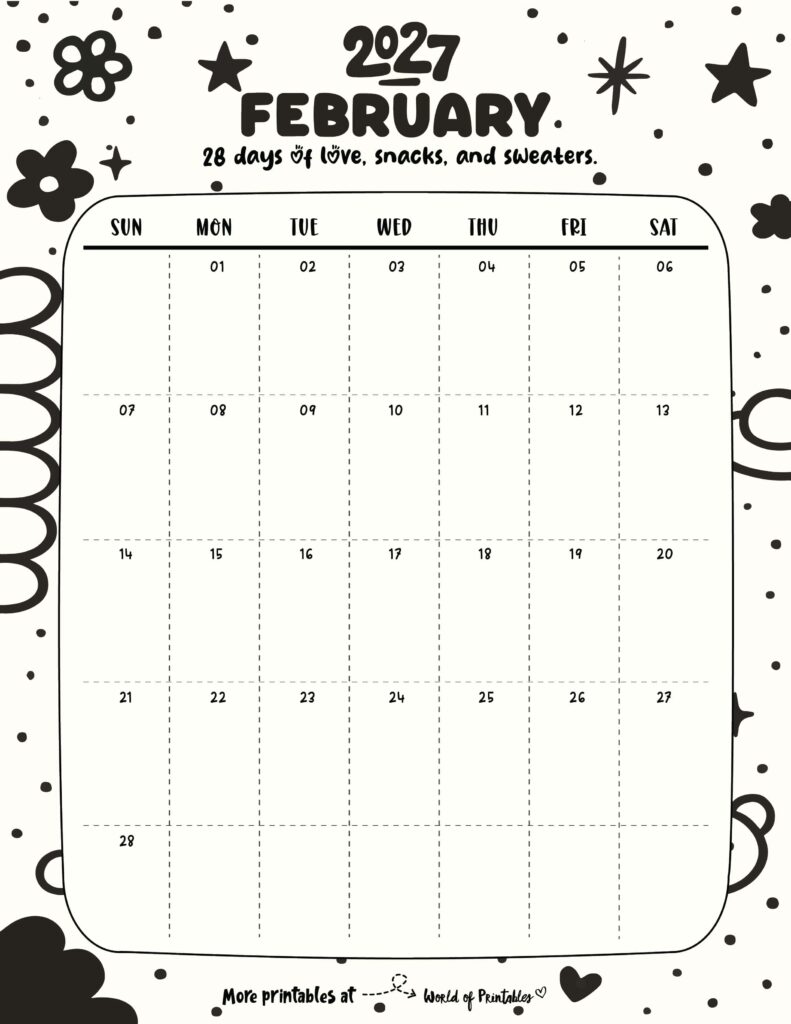 Printable February 2027 Calendar Design 329