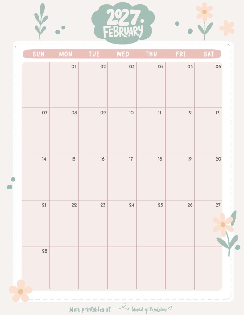Printable February 2027 Calendar Design 332