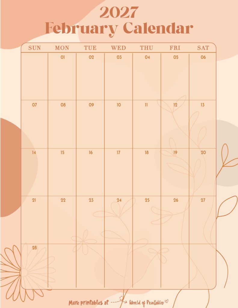 Printable February 2027 Calendar Design 333