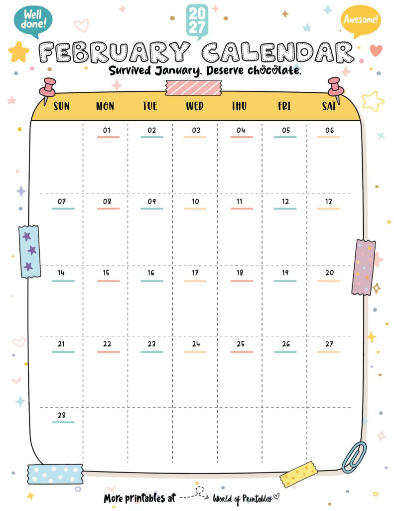 Printable February 2027 Calendar Design 335