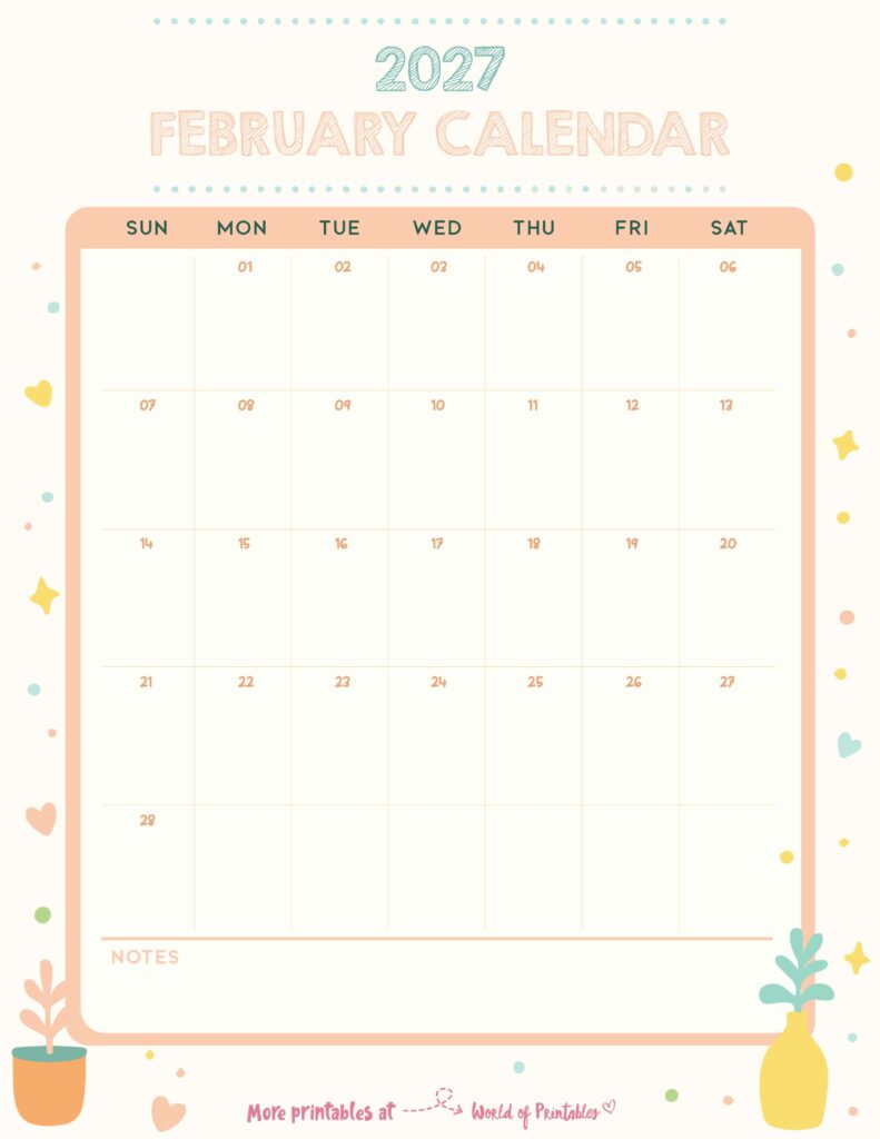 Printable February 2027 Calendar Design 338