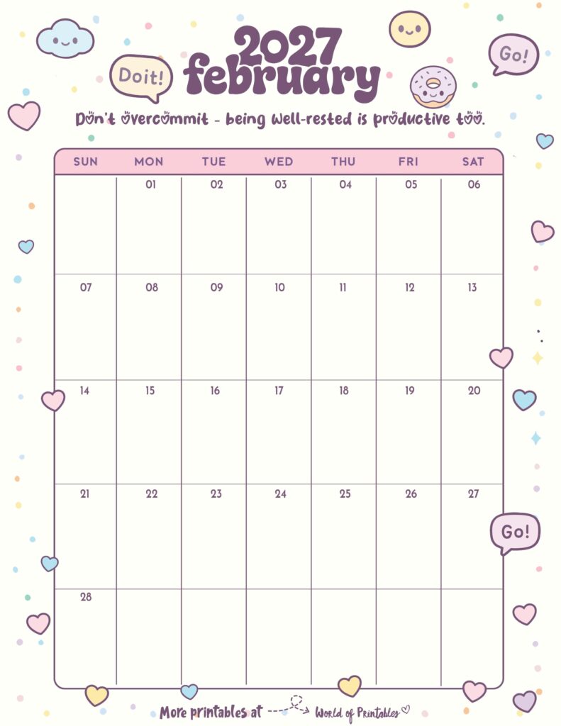 Printable February 2027 Calendar Design 339