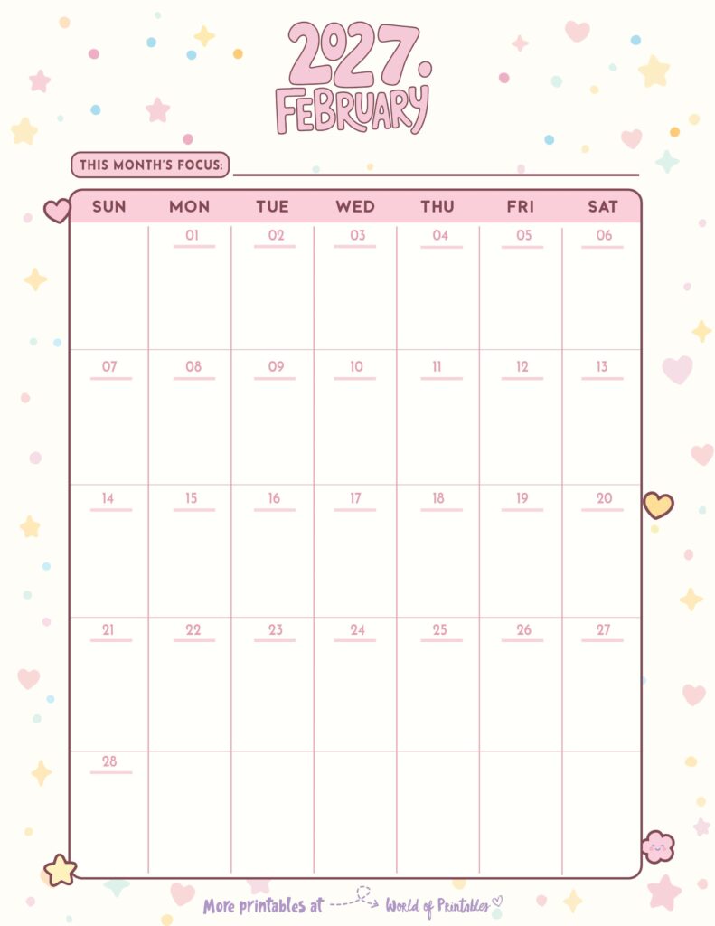 Printable February 2027 Calendar Design 344