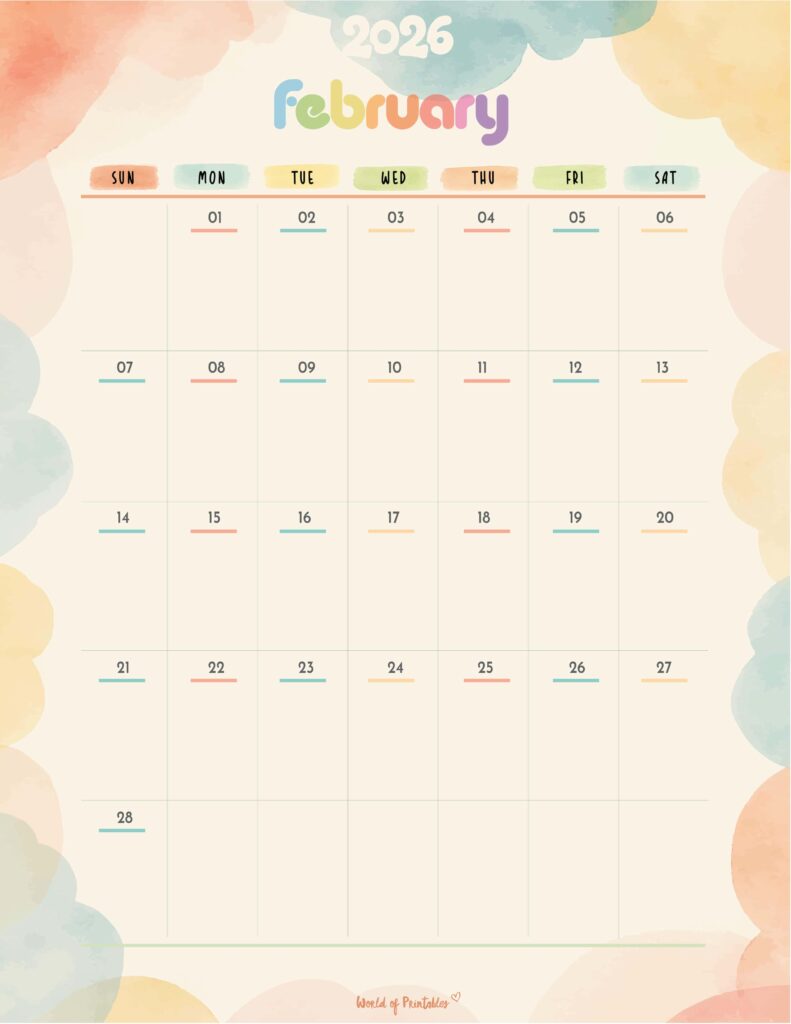 Printable February 2027 Calendar Design 346