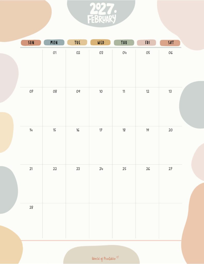 Printable February 2027 Calendar Design 347