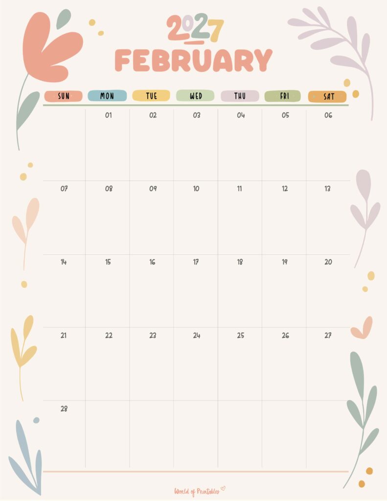 Printable February 2027 Calendar Design 349