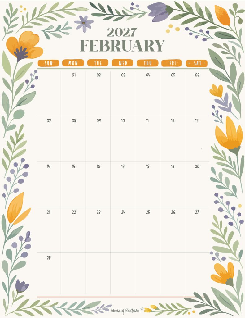 Printable February 2027 Calendar Design 350