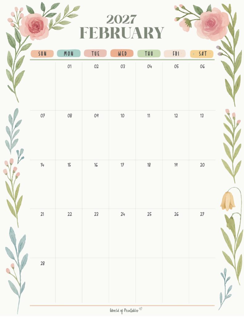 Printable February 2027 Calendar Design 351