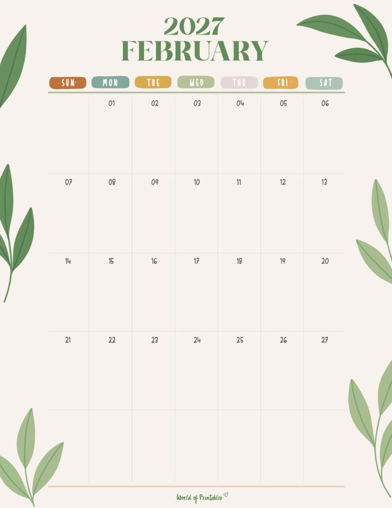 Printable February 2027 Calendar Design 354