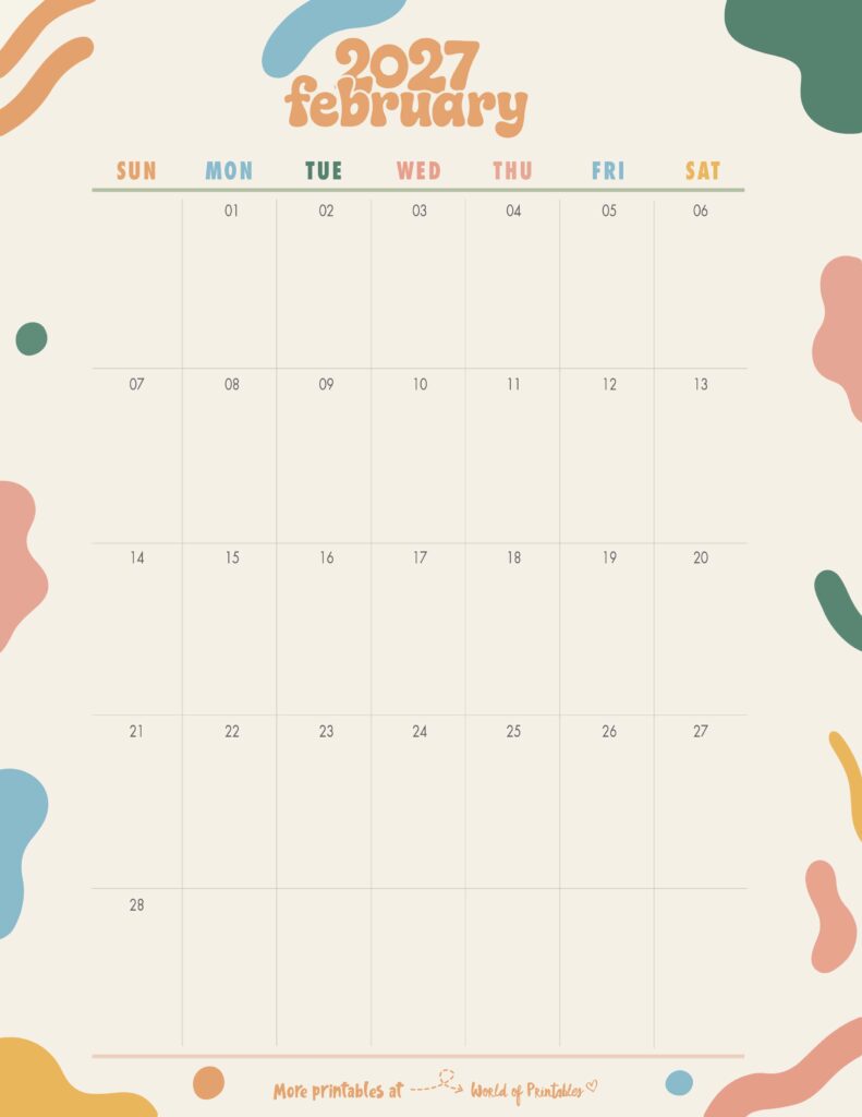 Printable February 2027 Calendar Design 356