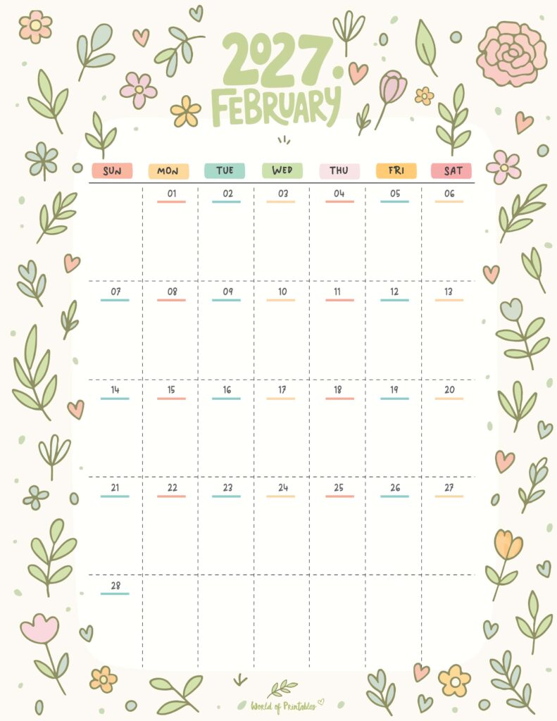 Printable February 2027 Calendar Design 357