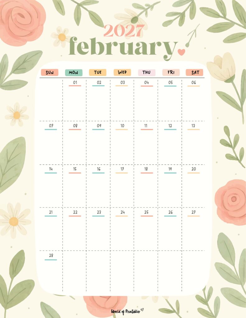 Printable February 2027 Calendar Design 358