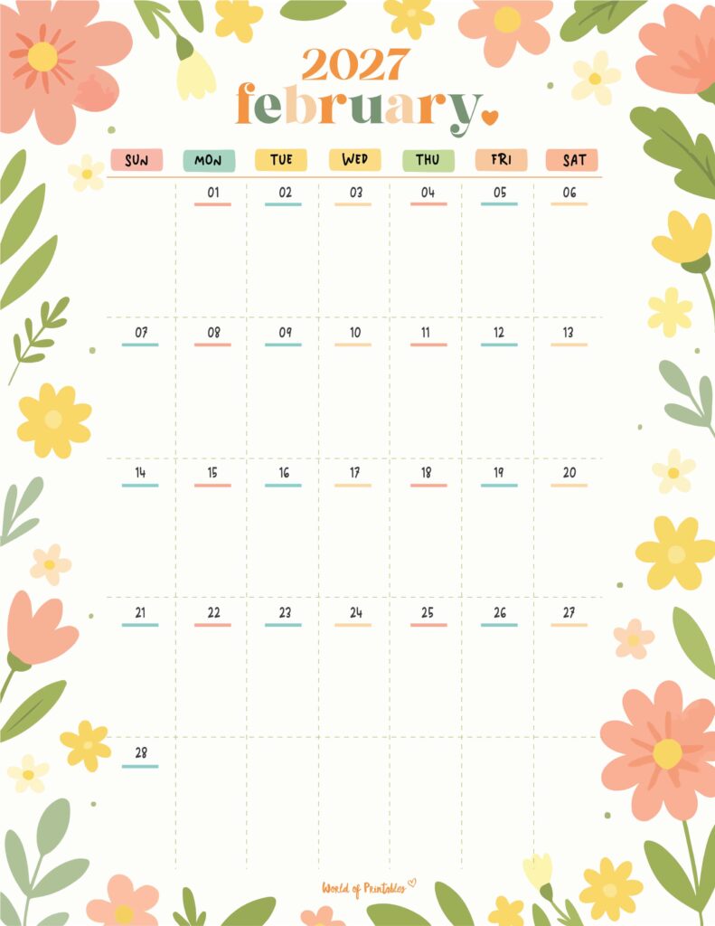 Printable February 2027 Calendar Design 359