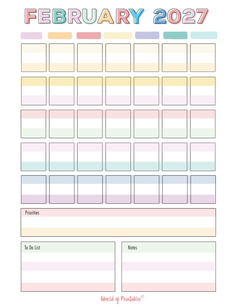 Printable February 2027 Calendar Design 363 - 2027-02