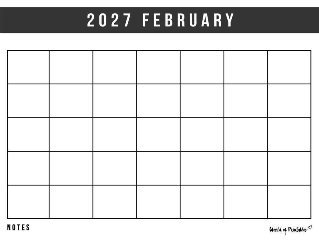 Printable February 2027 Calendar Design 364