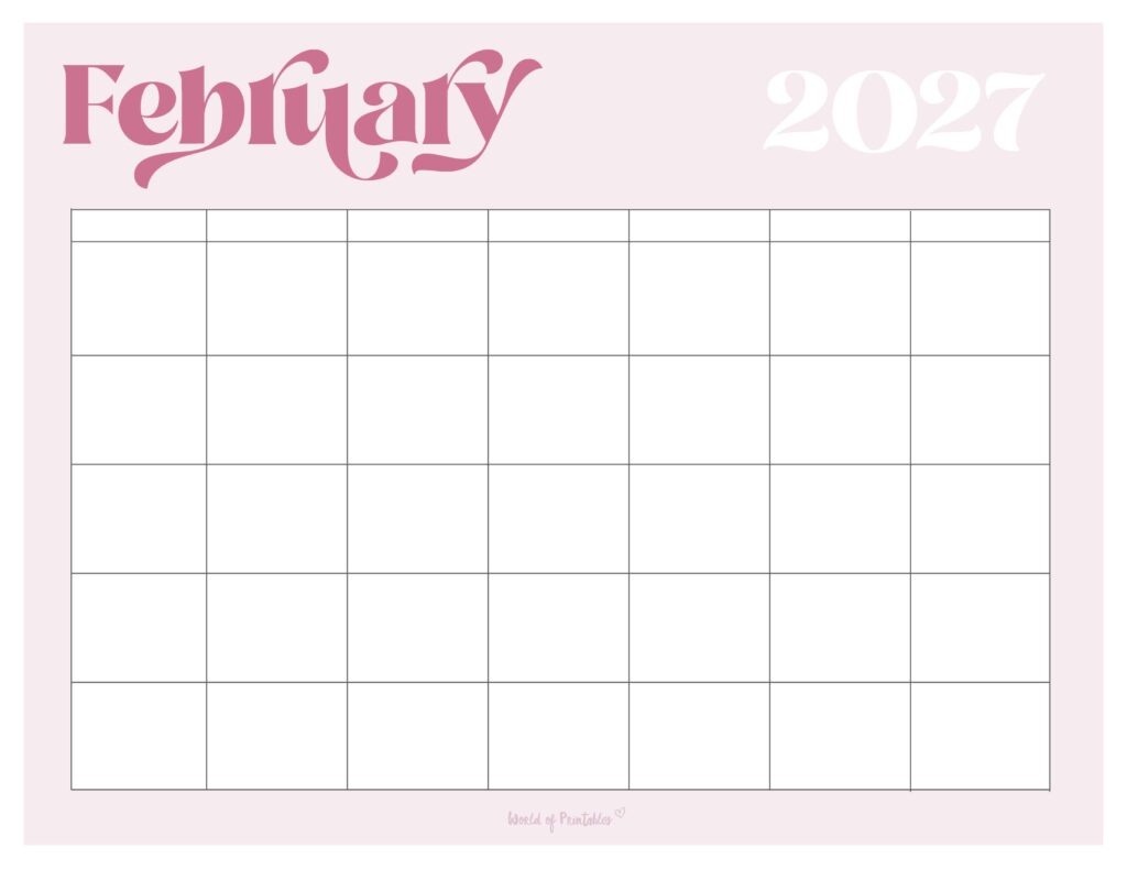 Printable February 2027 Calendar Design 365