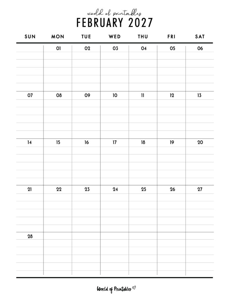 Printable February 2027 Calendar Design 374