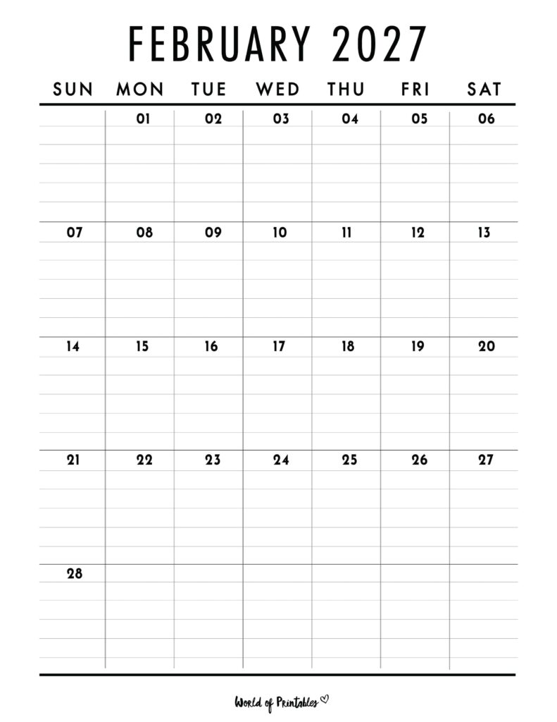 Printable February 2027 Calendar Design 375