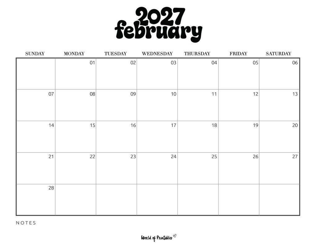 Printable February 2027 Calendar Design 377
