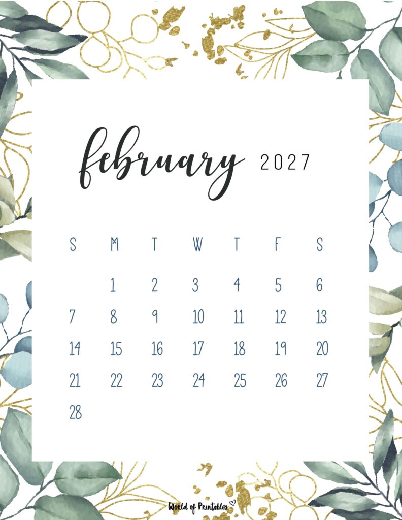 Printable February 2027 Calendar Design 4