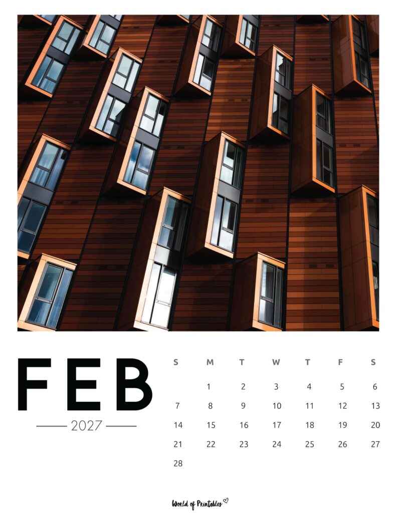 Printable February 2027 Calendar Design 58